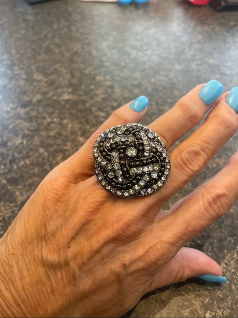 Source Unknown Black and Clear Crystal Knotted Cocktail Ring